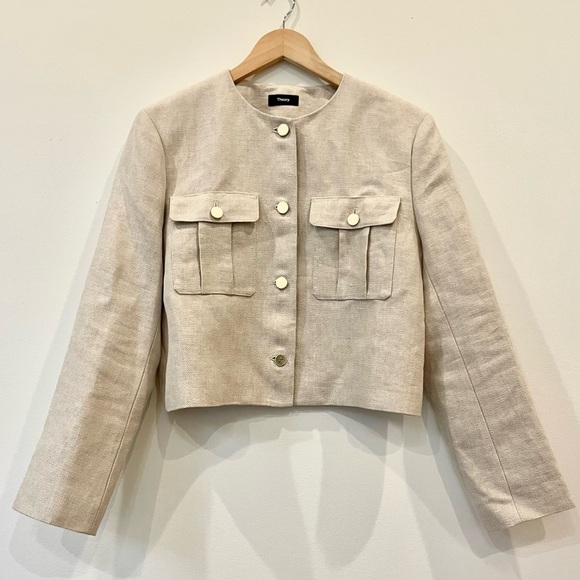 Theory Military Jacket in Basket Weave Linen Size 14 NWT - Picture 3 of 13